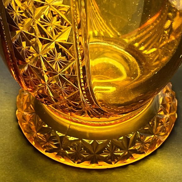 Antique EAPG Amber Water Pitcher Fan and Starburst Pattern Late 1800s Victorian - Picture 9 of 15